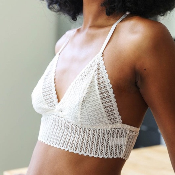 Other - Ivory Ribbed Lace Boho Racerback Triangle Bralette Womens